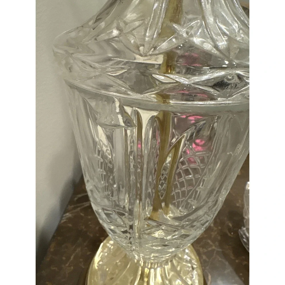 Vintage 40's Style Cut Crystal Table Lamp with Beaded Fringe Bell Shade